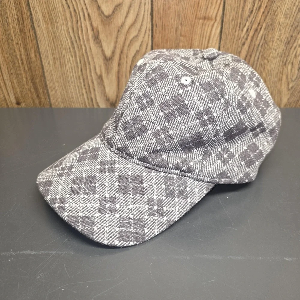 Free People Hat‎ Cap Strap Back Womens Adjustable Gray Plaid 100% Cotton